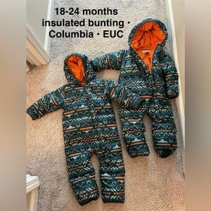 Columbia insulated baby bunting with fold over cuffs on hands and feet